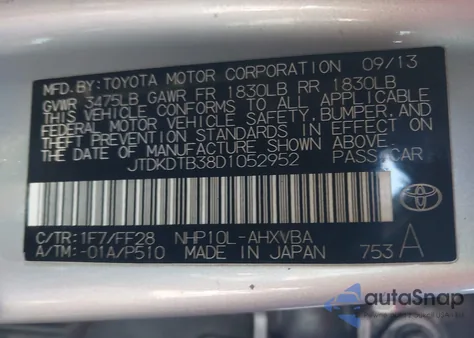 2013 Toyota Prius C Two from USA, damaged, VIN JTDKDTB38D1052952